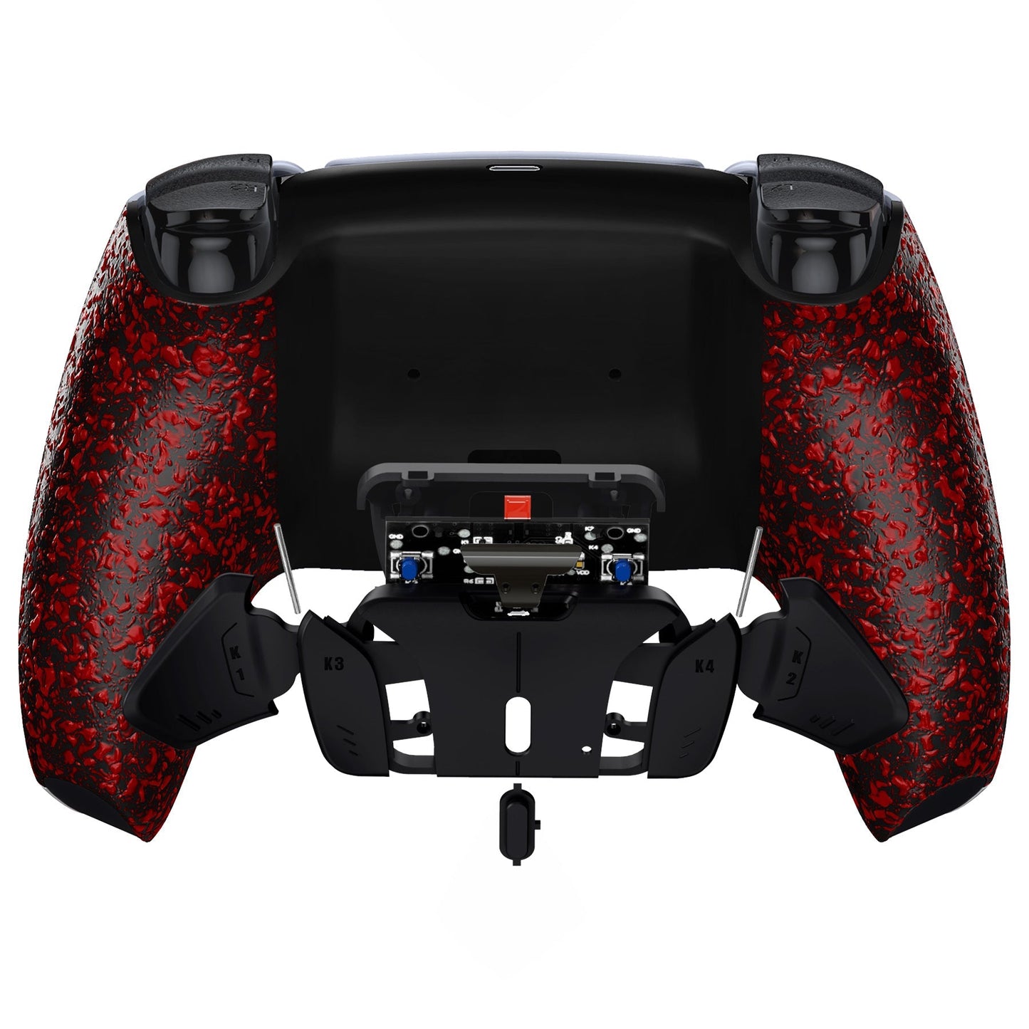 eXtremeRate Retail Textured Red Remappable RISE 4.0 Remap Kit for ps5 Controller BDM 010 & BDM 020, Upgrade Board & Redesigned Back Shell & 4 Back Buttons for ps5 Controller - Controller NOT Included - YPFP3004