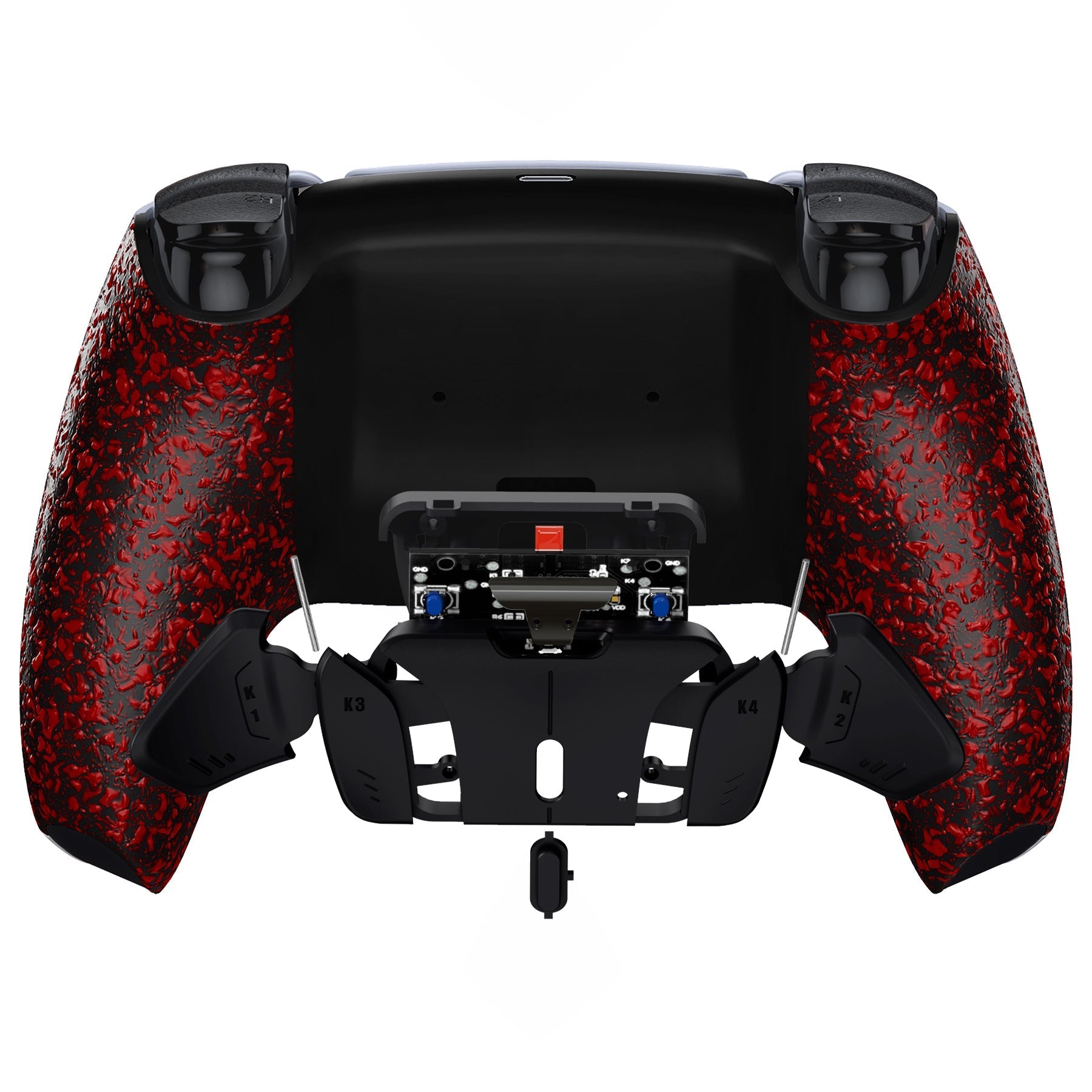 eXtremeRate Retail Textured Red Remappable RISE 4.0 Remap Kit for ps5 Controller BDM 010 & BDM 020, Upgrade Board & Redesigned Back Shell & 4 Back Buttons for ps5 Controller - Controller NOT Included - YPFP3004