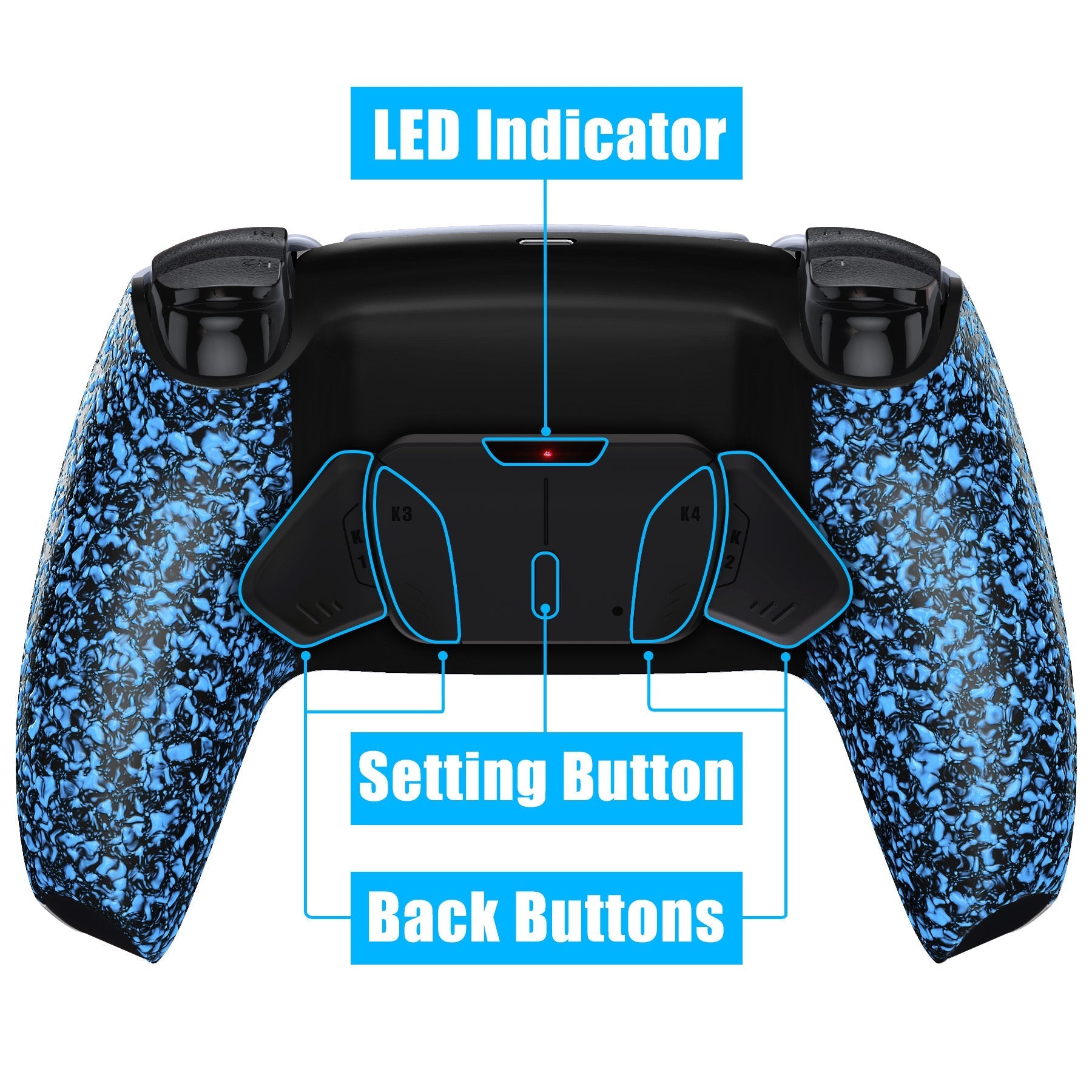 eXtremeRate Retail Textured Blue Remappable RISE 4.0 Remap Kit for ps5 Controller BDM 010 & BDM 020, Upgrade Board & Redesigned Back Shell & 4 Back Buttons for ps5 Controller - Controller NOT Included - YPFP3005