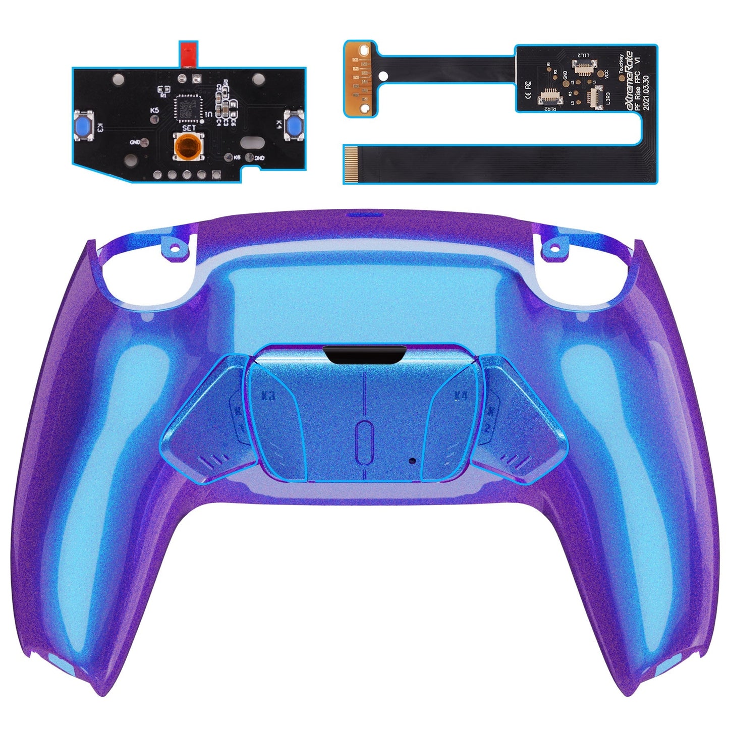 eXtremeRate Retail Chameleon Purple Blue Remappable RISE 4.0 Remap Kit for ps5 Controller BDM 010 & BDM 020, Upgrade Board & Redesigned Back Shell & 4 Back Buttons for ps5 Controller - Controller NOT Included - YPFP3008