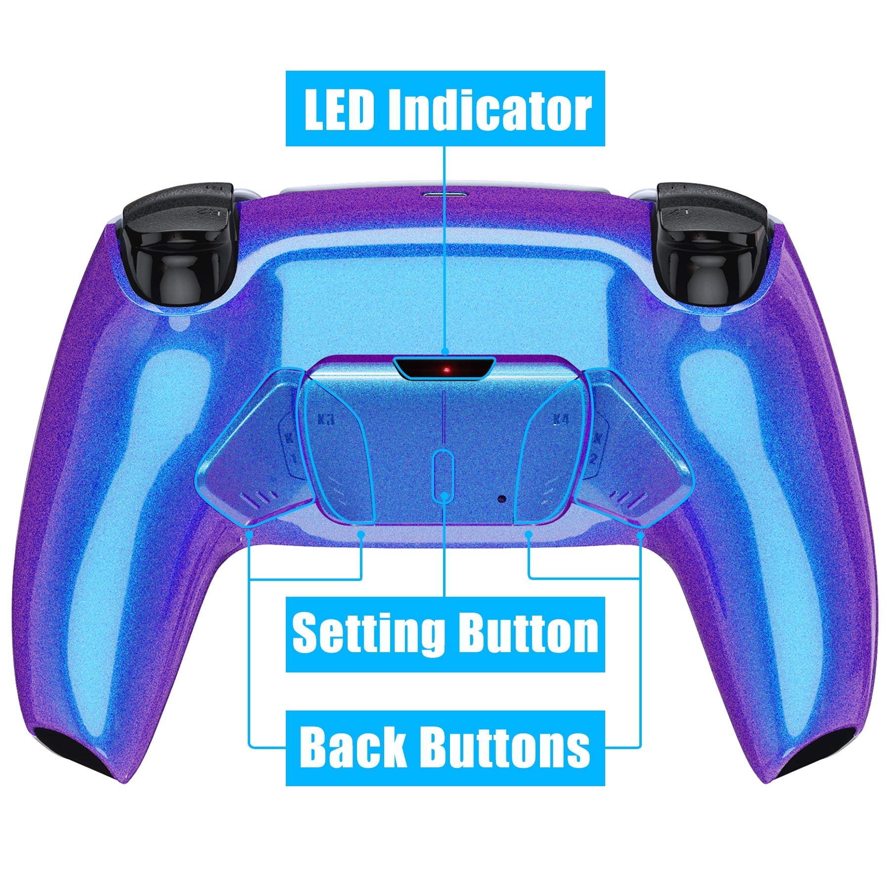 eXtremeRate Retail Chameleon Purple Blue Remappable RISE 4.0 Remap Kit for ps5 Controller BDM 010 & BDM 020, Upgrade Board & Redesigned Back Shell & 4 Back Buttons for ps5 Controller - Controller NOT Included - YPFP3008