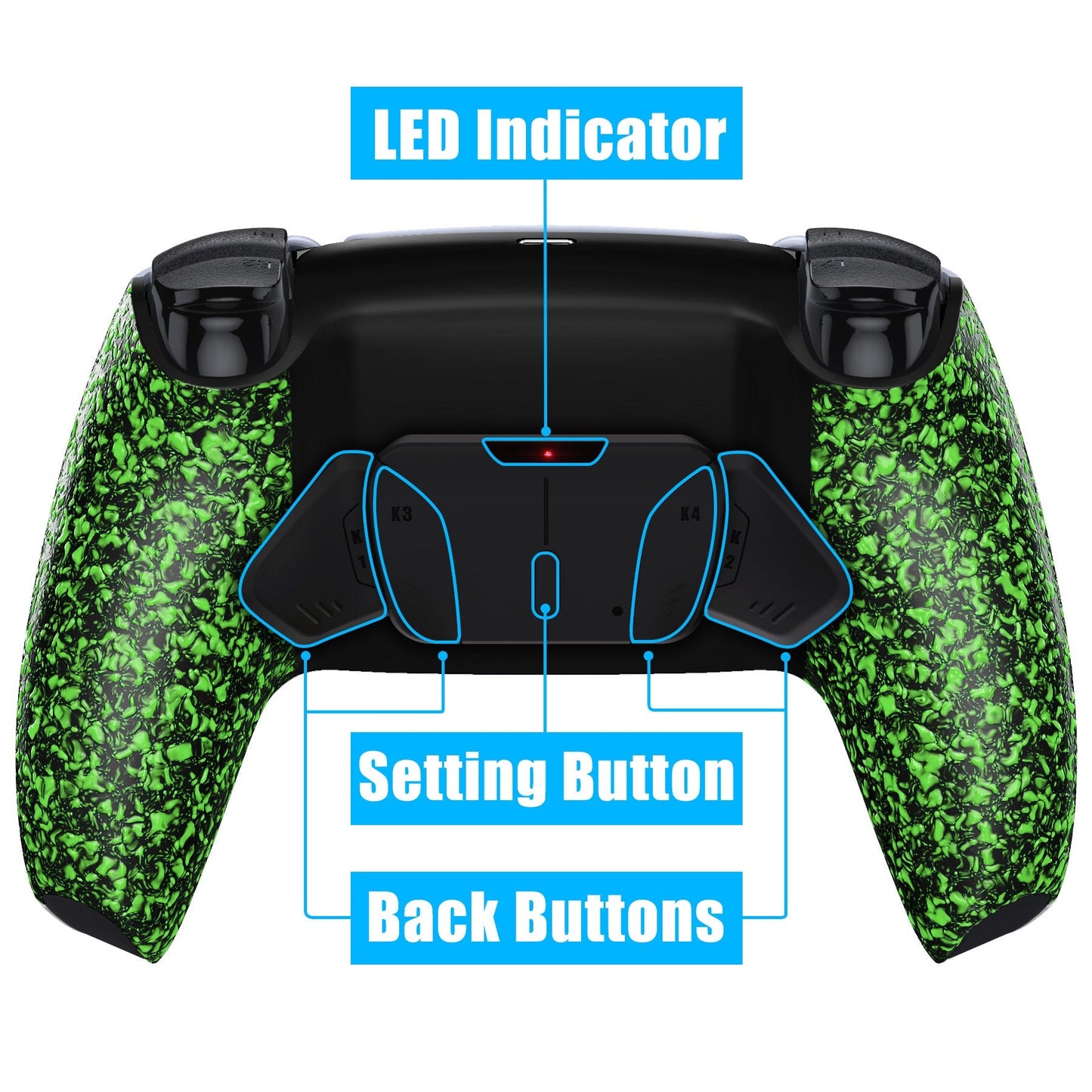 eXtremeRate Retail Textured Green Remappable RISE 4.0 Remap Kit for ps5 Controller BDM 010 & BDM 020, Upgrade Board & Redesigned Back Shell & 4 Back Buttons for ps5 Controller - Controller NOT Included - YPFP3010