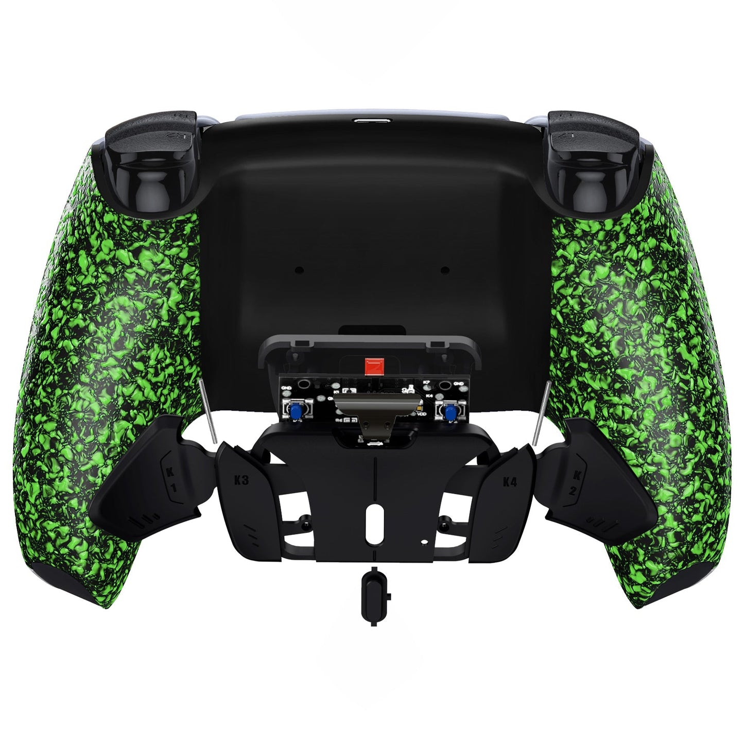 eXtremeRate Retail Textured Green Remappable RISE 4.0 Remap Kit for ps5 Controller BDM 010 & BDM 020, Upgrade Board & Redesigned Back Shell & 4 Back Buttons for ps5 Controller - Controller NOT Included - YPFP3010