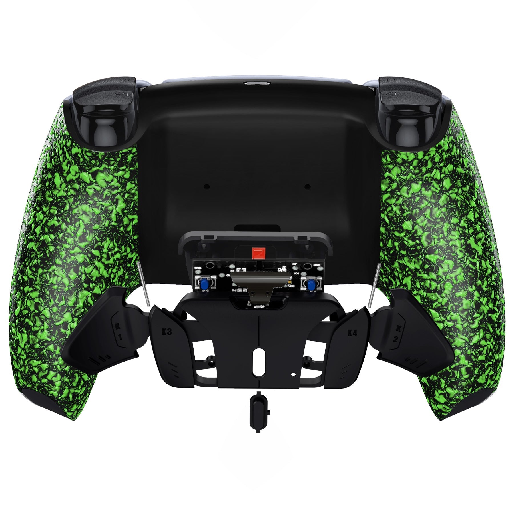 eXtremeRate Retail Textured Green Remappable RISE 4.0 Remap Kit for ps5 Controller BDM 010 & BDM 020, Upgrade Board & Redesigned Back Shell & 4 Back Buttons for ps5 Controller - Controller NOT Included - YPFP3010