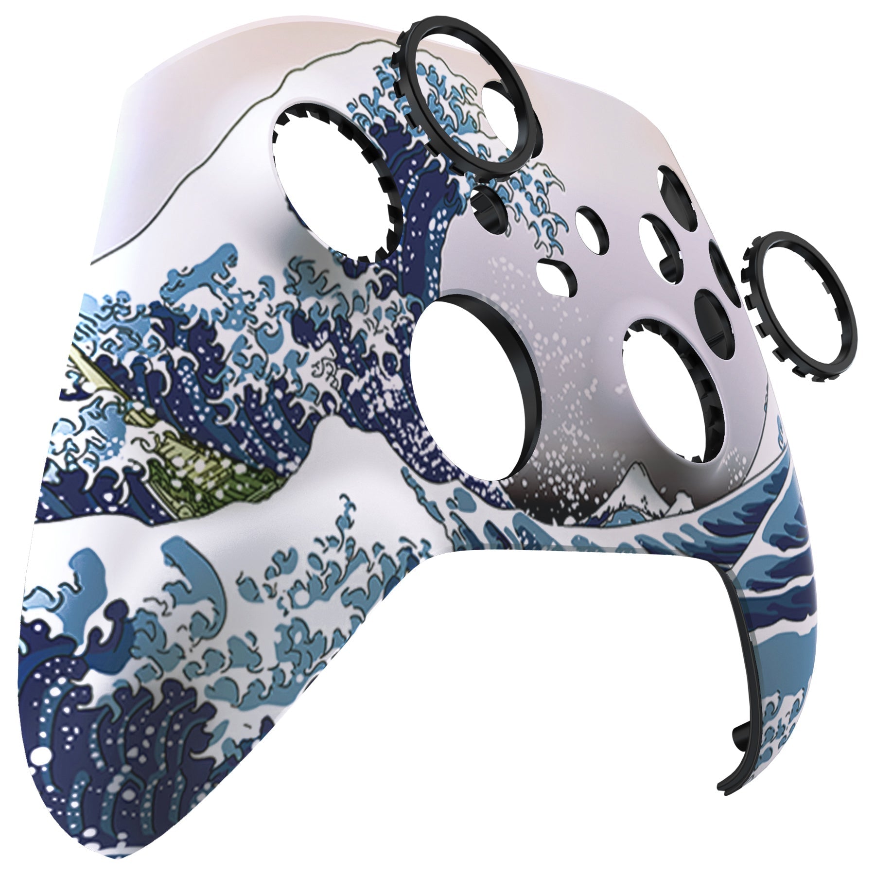 eXtremeRate Retail The Great Wave ASR Version Front Housing Shell with Accent Rings for Xbox Series X/S Controller, Custom Soft Touch Cover Faceplate for Xbox Core Controller Model 1914 - Controller NOT Included - YX3T106