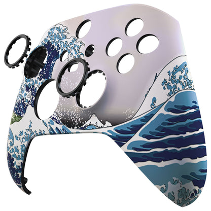 eXtremeRate Retail The Great Wave ASR Version Front Housing Shell with Accent Rings for Xbox Series X/S Controller, Custom Soft Touch Cover Faceplate for Xbox Core Controller Model 1914 - Controller NOT Included - YX3T106