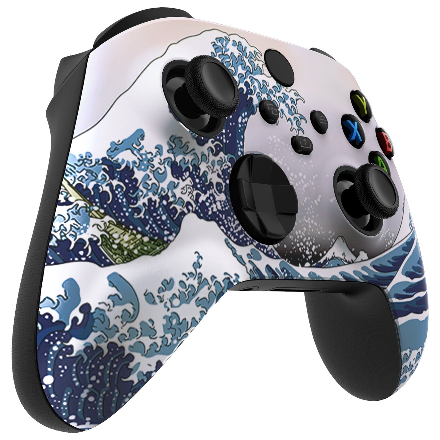 eXtremeRate Retail The Great Wave ASR Version Front Housing Shell with Accent Rings for Xbox Series X/S Controller, Custom Soft Touch Cover Faceplate for Xbox Core Controller Model 1914 - Controller NOT Included - YX3T106