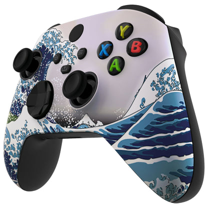 eXtremeRate Retail The Great Wave ASR Version Front Housing Shell with Accent Rings for Xbox Series X/S Controller, Custom Soft Touch Cover Faceplate for Xbox Core Controller Model 1914 - Controller NOT Included - YX3T106