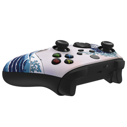 eXtremeRate Retail The Great Wave ASR Version Front Housing Shell with Accent Rings for Xbox Series X/S Controller, Custom Soft Touch Cover Faceplate for Xbox Core Controller Model 1914 - Controller NOT Included - YX3T106