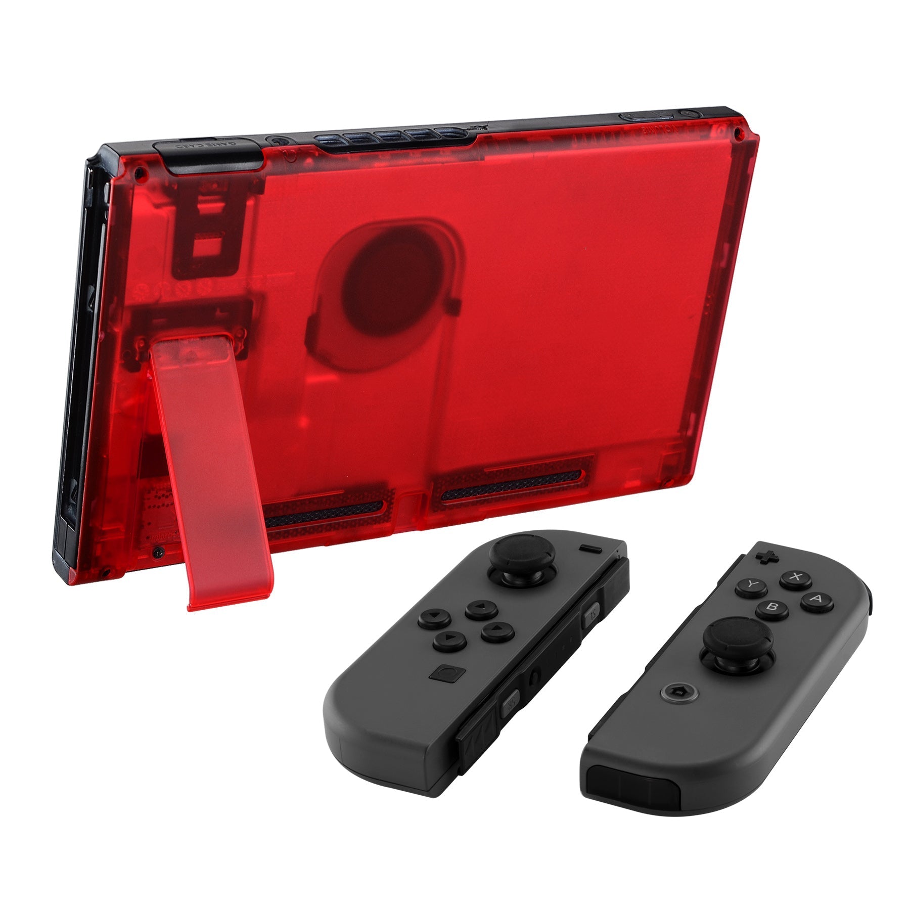 eXtremeRate Retail Transparent Clear Red Console Back Plate DIY Replacement Housing Shell Case for Nintendo Switch Console with Kickstand - JoyCon Shell NOT Included - ZM502