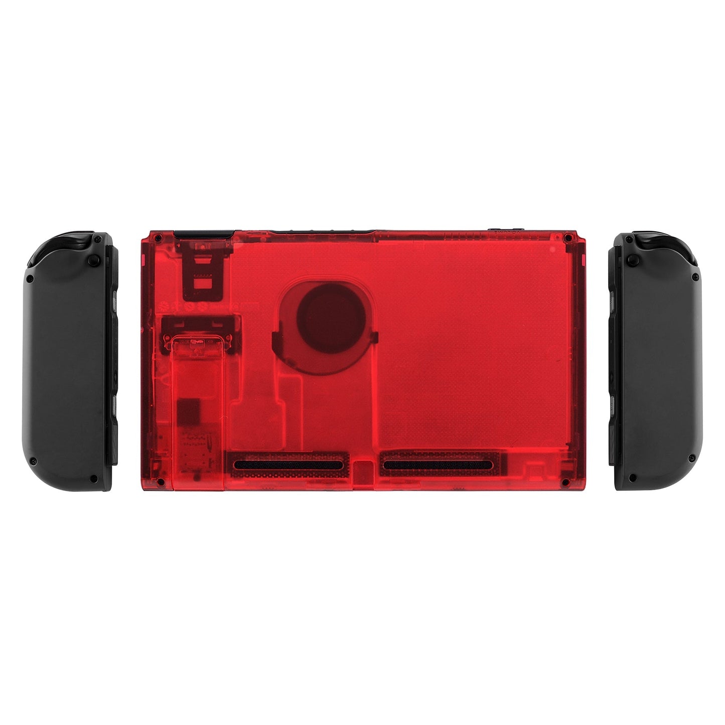 eXtremeRate Retail Transparent Clear Red Console Back Plate DIY Replacement Housing Shell Case for Nintendo Switch Console with Kickstand - JoyCon Shell NOT Included - ZM502