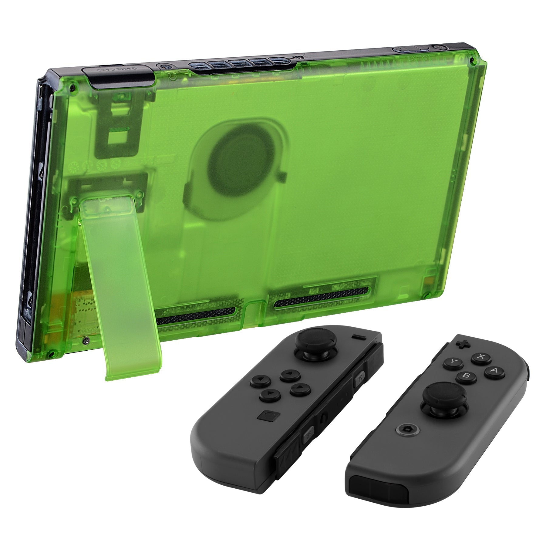 eXtremeRate Retail Transparent Clear Green Console Back Plate DIY Replacement Housing Shell Case for Nintendo Switch Console with Kickstand - JoyCon Shell NOT Included - ZM503