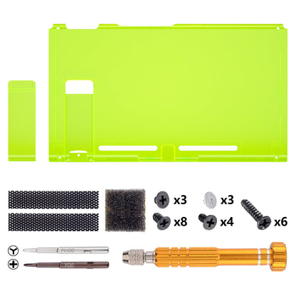 eXtremeRate Retail Clear Lime Green Console Back Plate DIY Replacement Housing Shell Case for NS Switch Console with Kickstand - JoyCon Shell NOT Included - ZM511