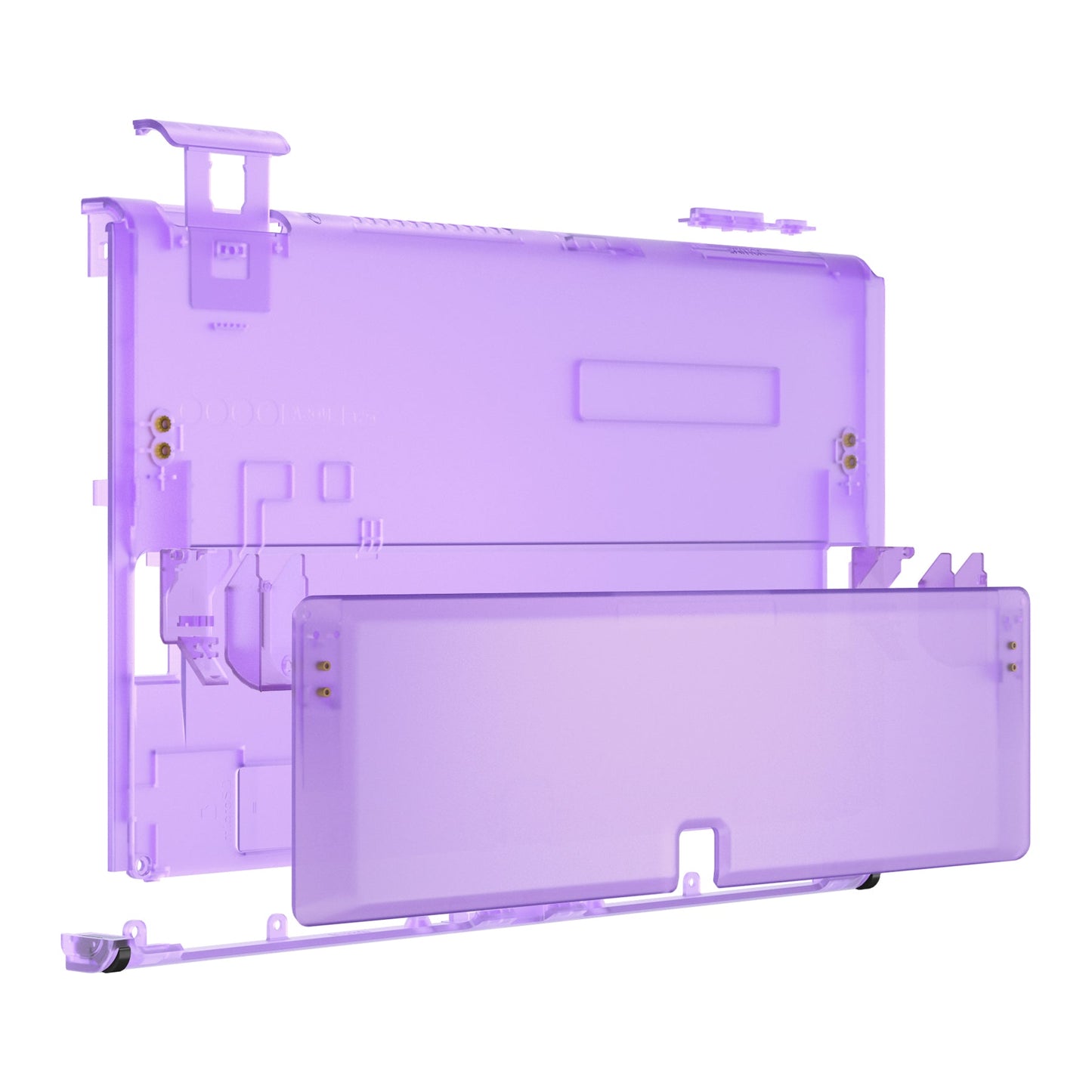 eXtremeRate Retail Clear Atomic Purple Console Back Plate DIY Replacement Housing Shell Case with Kickstand for Nintendo Switch OLED ¨C Console and Joycon NOT Included - ZNSOM5002