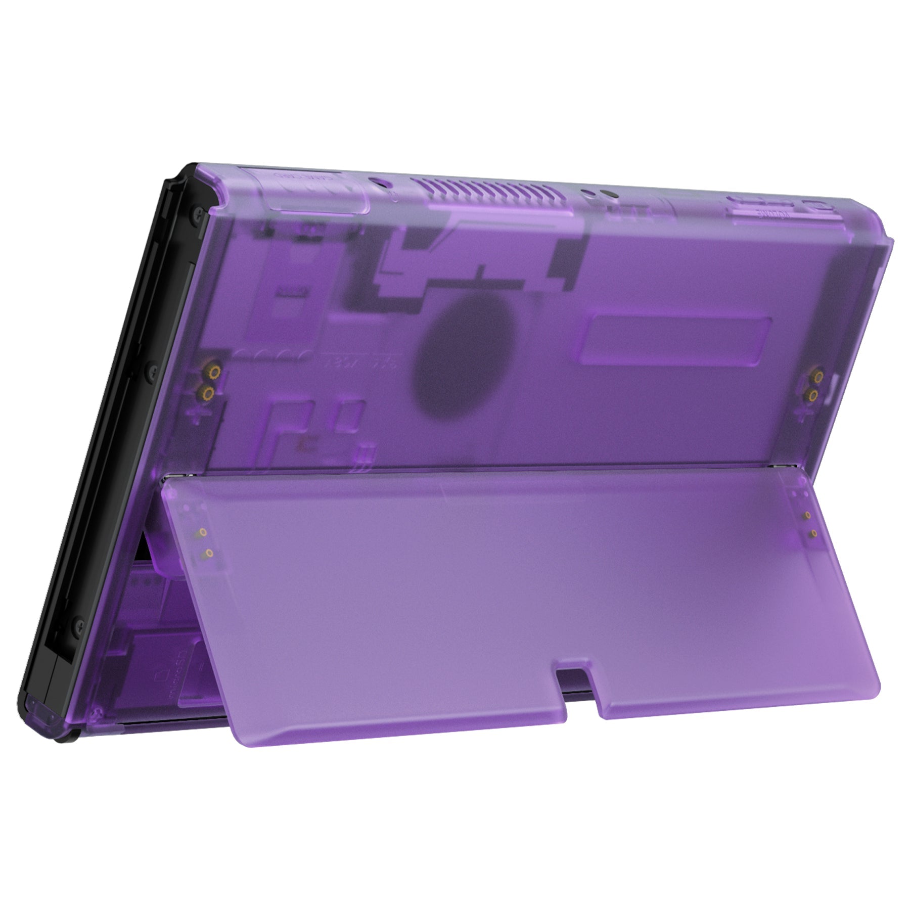 eXtremeRate Retail Clear Atomic Purple Console Back Plate DIY Replacement Housing Shell Case with Kickstand for Nintendo Switch OLED ¨C Console and Joycon NOT Included - ZNSOM5002