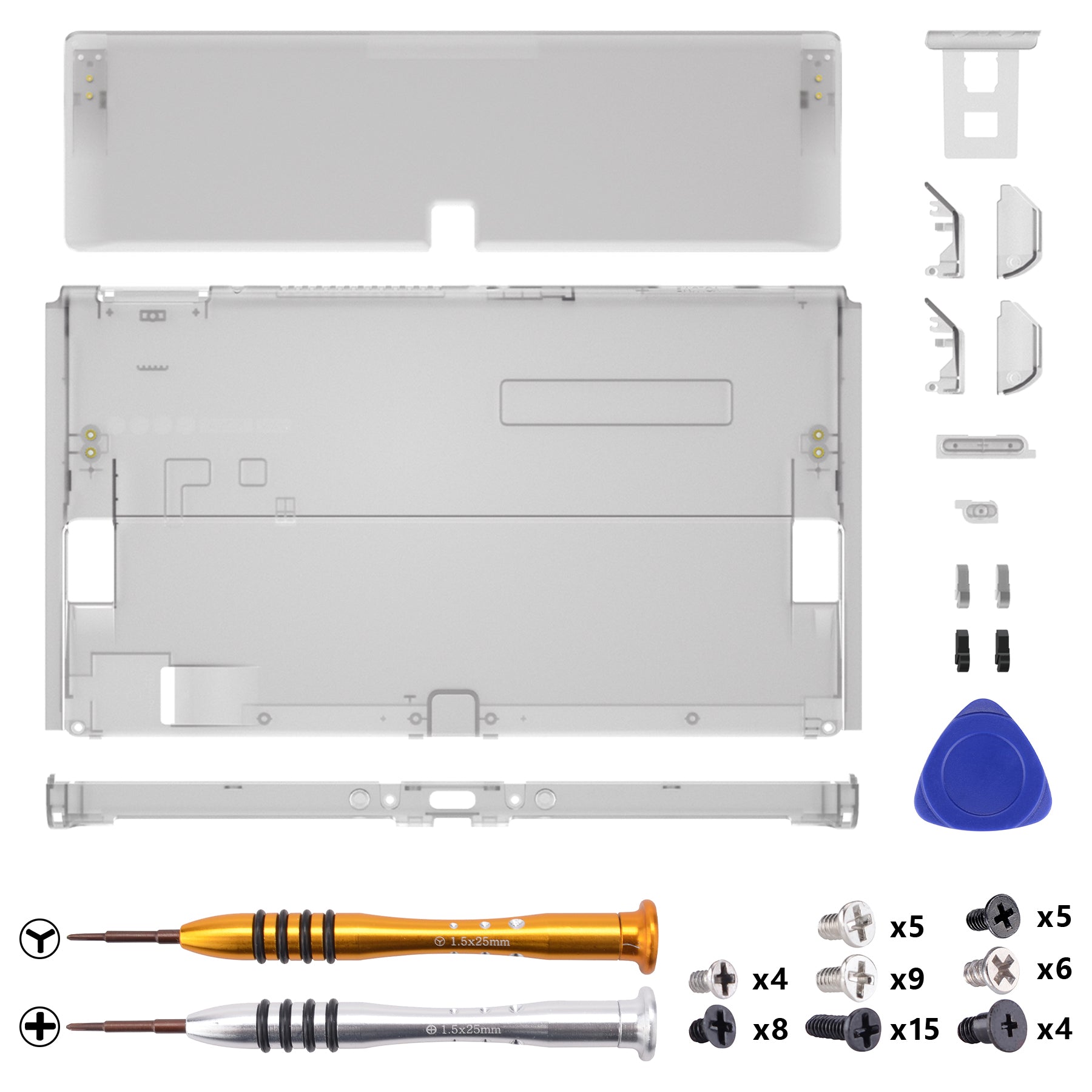 eXtremeRate Retail Clear Black Console Back Plate DIY Replacement Housing Shell Case with Kickstand for Nintendo Switch OLED ¨C Console and Joycon NOT Included - ZNSOM5005