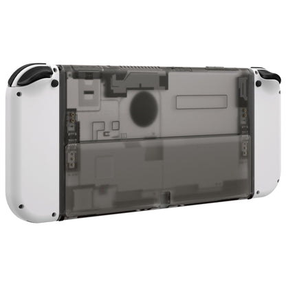 eXtremeRate Retail Clear Black Console Back Plate DIY Replacement Housing Shell Case with Kickstand for Nintendo Switch OLED ¨C Console and Joycon NOT Included - ZNSOM5005