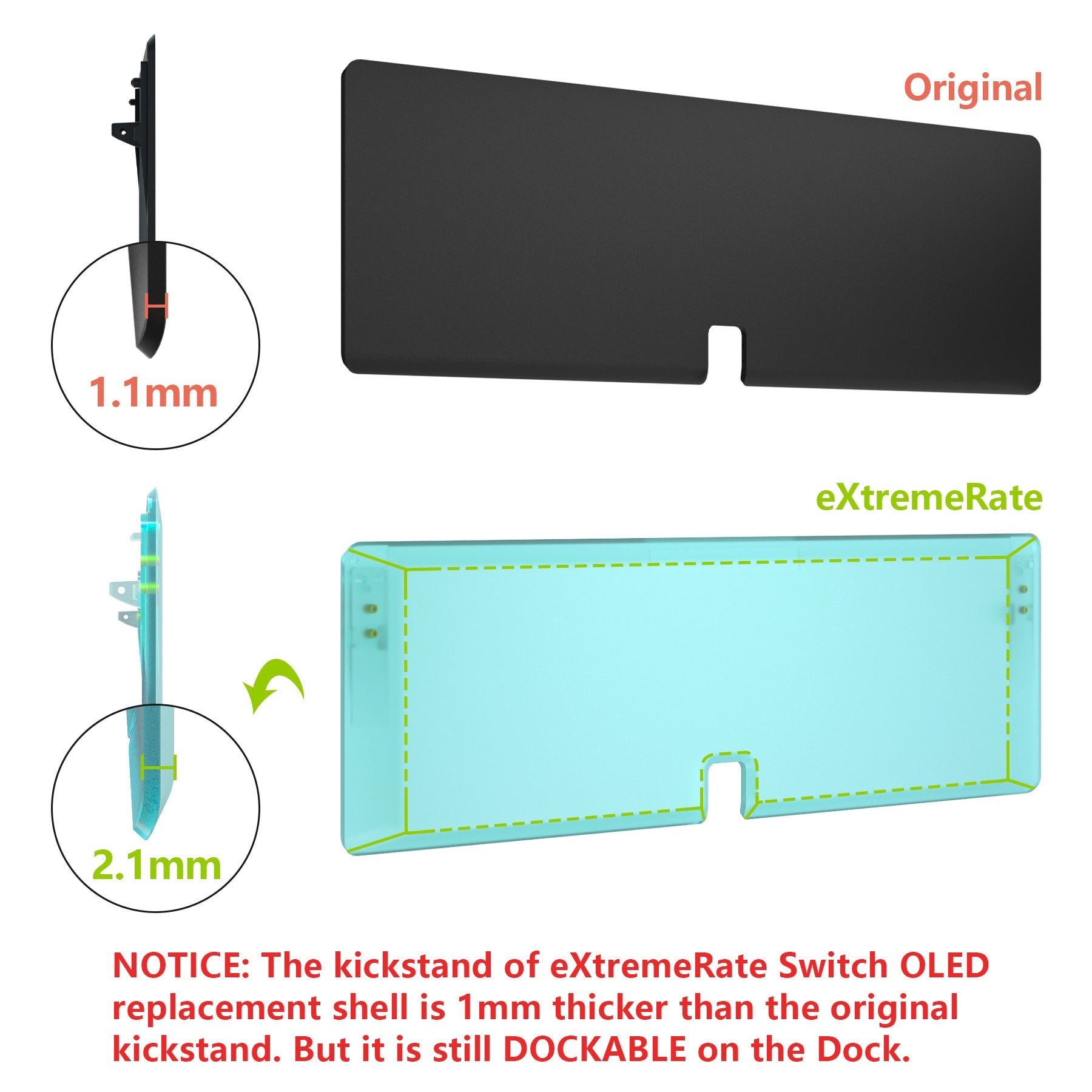 eXtremeRate Retail Emerald Green Console Back Plate DIY Replacement Housing Shell Case with Kickstand for Nintendo Switch OLED ¨C Console and Joycon NOT Included - ZNSOM5007