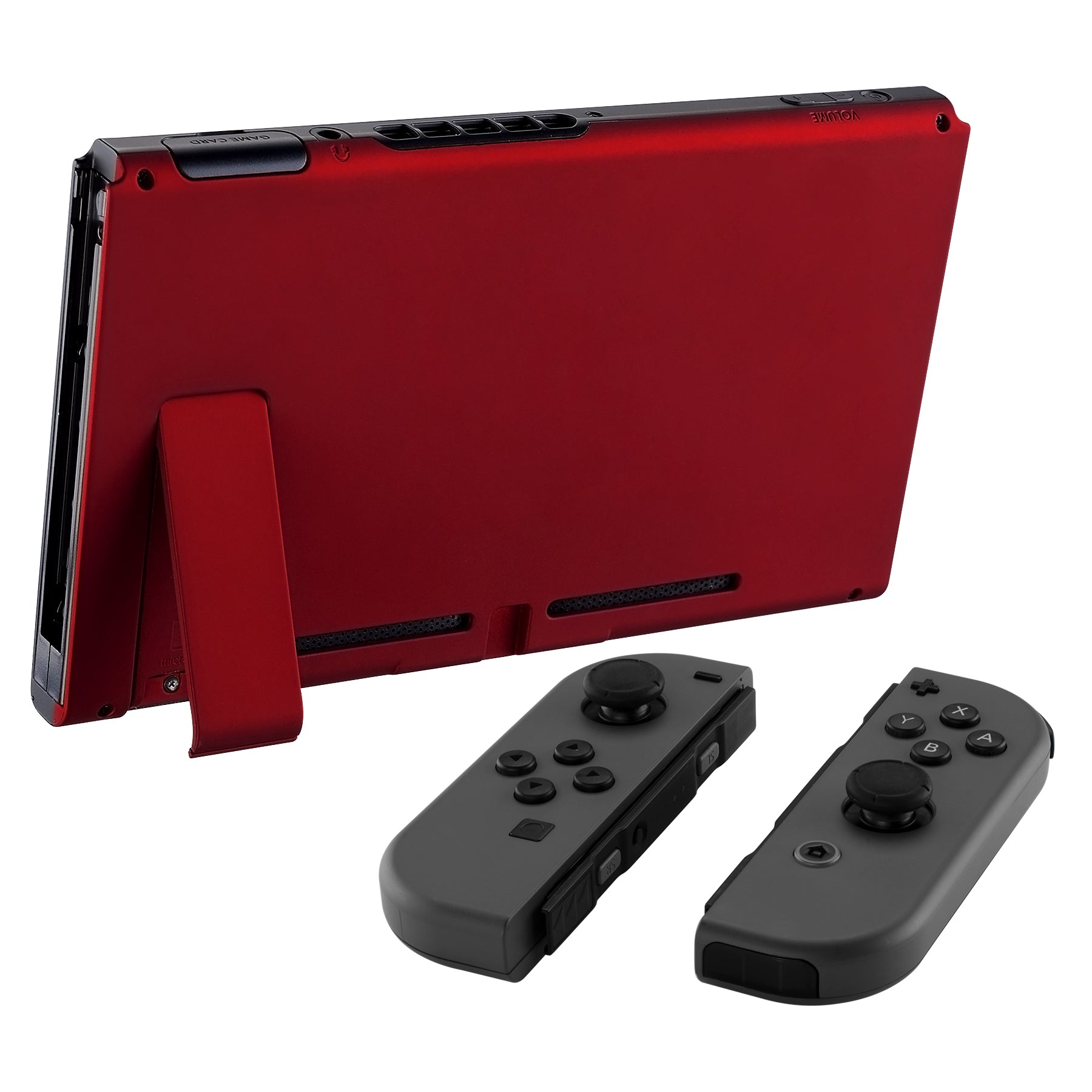 eXtremeRate Retail Soft Touch Grip Red Console Back Plate DIY Replacement Housing Shell Case for Nintendo Switch Console with Kickstand - JoyCon Shell NOT Included - ZP302