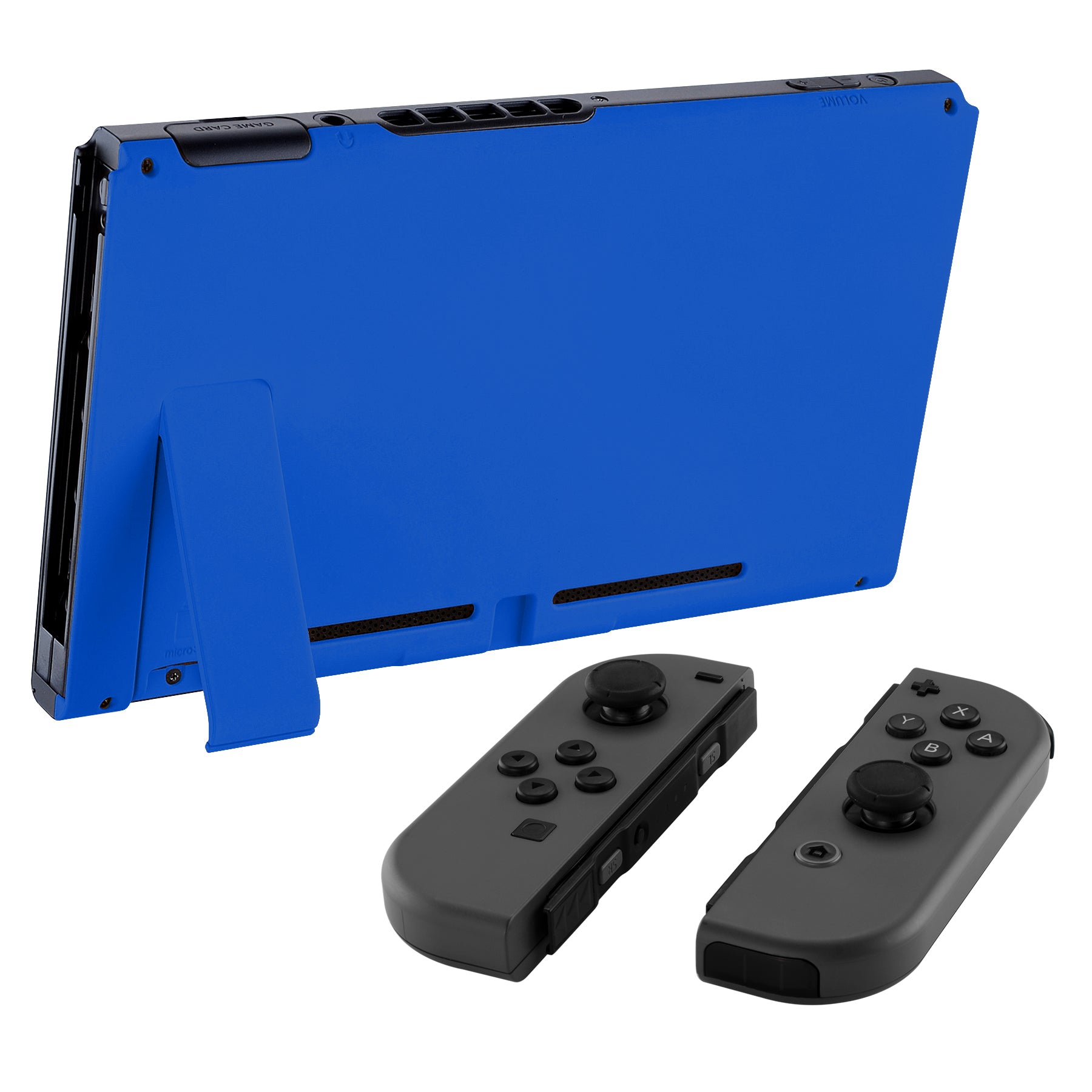 eXtremeRate Retail Soft Touch Grip Blue Console Back Plate DIY Replacement Housing Shell Case for NS Switch Console with Kickstand - JoyCon Shell NOT Included - ZP313