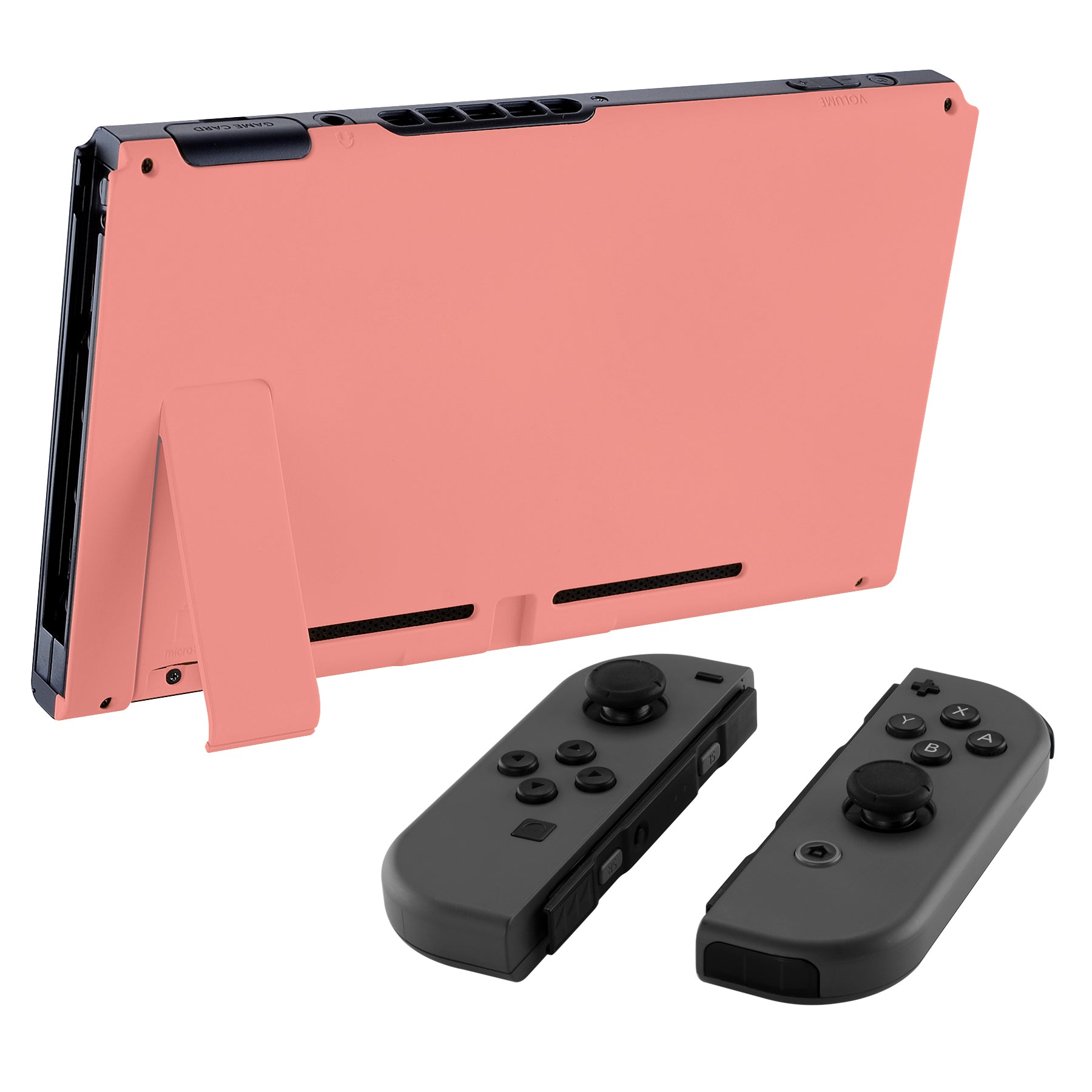 eXtremeRate Retail Soft Touch Grip Coral Console Back Plate DIY Replacement Housing Shell Case for NS Switch Console with Kickstand - JoyCon Shell NOT Included - ZP317