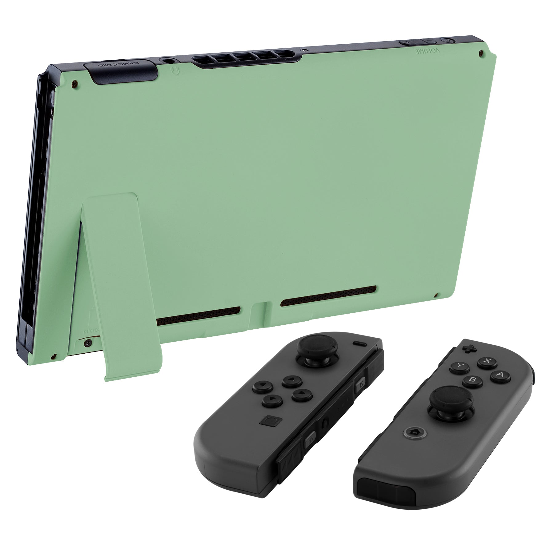 eXtremeRate Retail Soft Touch Grip Matcha Green Console Back Plate DIY Replacement Housing Shell Case for NS Switch Console with Kickstand - JoyCon Shell NOT Included - ZP319