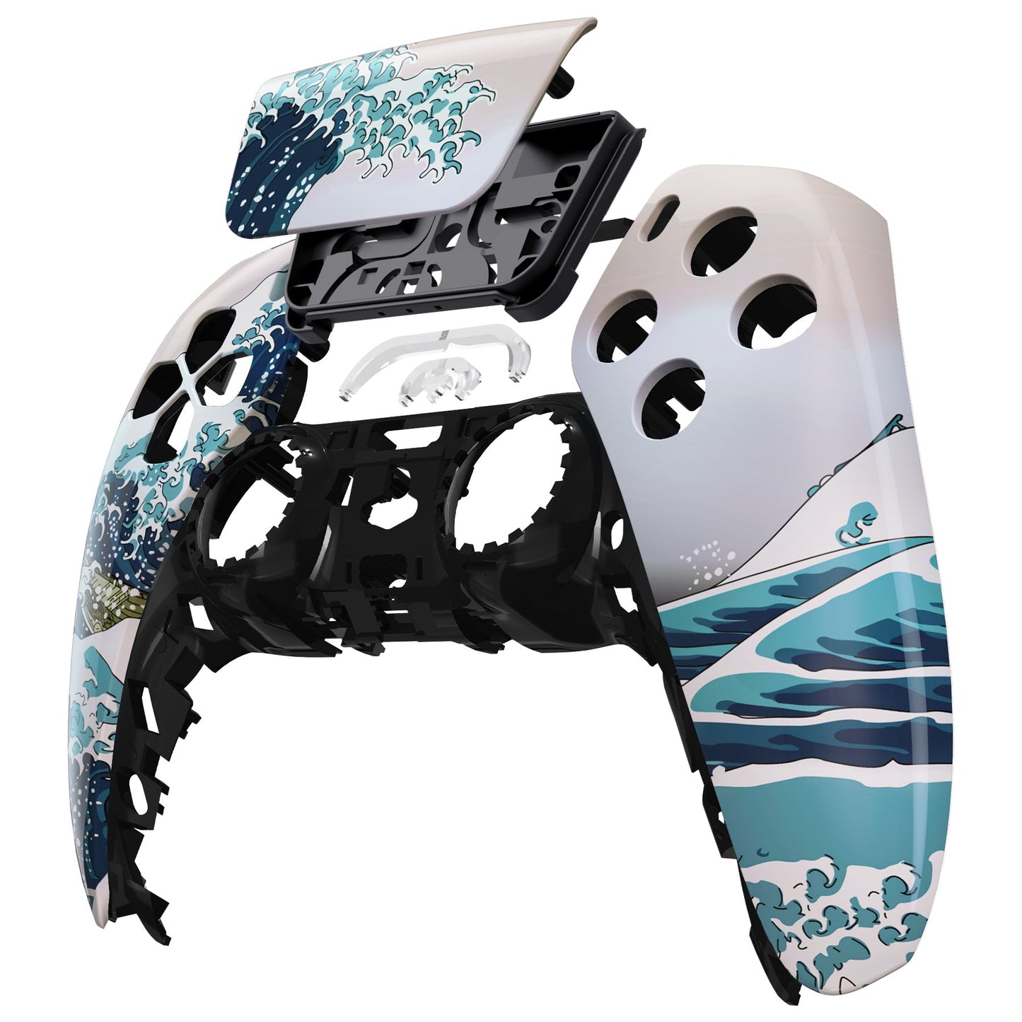 eXtremeRate Retail The Great Wave Pattern Touchpad Front Housing Shell Compatible with ps5 Controller BDM-010 BDM-020 BDM-030, DIY Replacement Shell Custom Touch Pad Cover Compatible with ps5 Controller - ZPFT1006G3