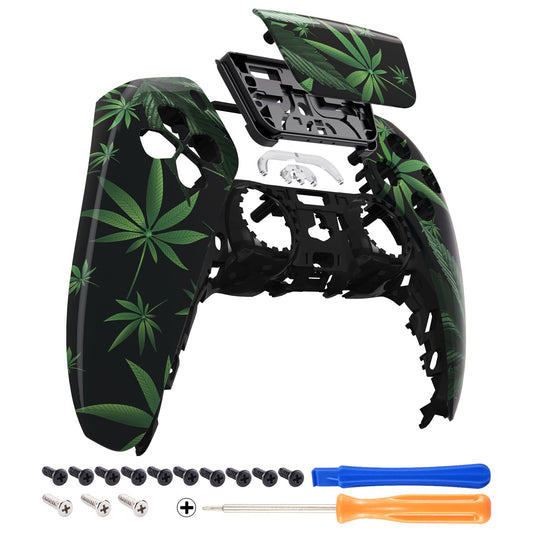 eXtremeRate Retail Green Weeds Touchpad Front Housing Shell Compatible with ps5 Controller BDM-010 BDM-020 BDM-030, DIY Replacement Shell Custom Touch Pad Cover Compatible with ps5 Controller - ZPFT1011G3