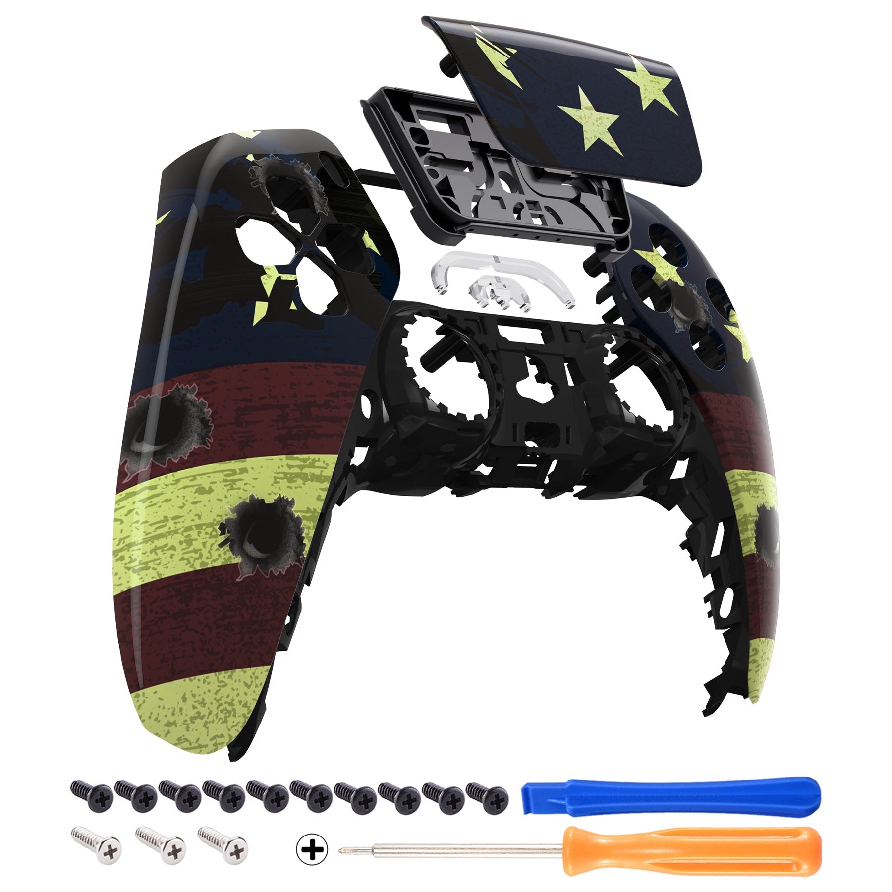 eXtremeRate Retail US Flag The Stars & Stripes Touchpad Front Housing Shell Compatible with ps5 Controller BDM-010 BDM-020 BDM-030, DIY Replacement Shell Custom Touch Pad Cover Compatible with ps5 Controller - ZPFT1014G3