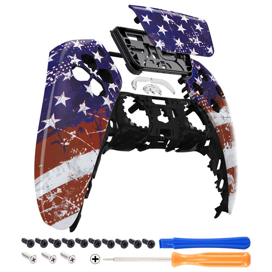 eXtremeRate Retail Impression US Flag Touchpad Front Housing Shell Compatible with ps5 Controller BDM-010 BDM-020 BDM-030, DIY Replacement Shell Custom Touch Pad Cover Compatible with ps5 Controller - ZPFT1055G3