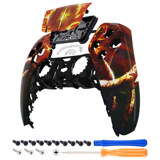 eXtremeRate Retail The Great Flaming Overlord Touchpad Front Housing Shell Compatible with ps5 Controller BDM-010 BDM-020 BDM-030, DIY Replacement Shell Custom Touch Pad Cover Compatible with ps5 Controller - ZPFT1063G3