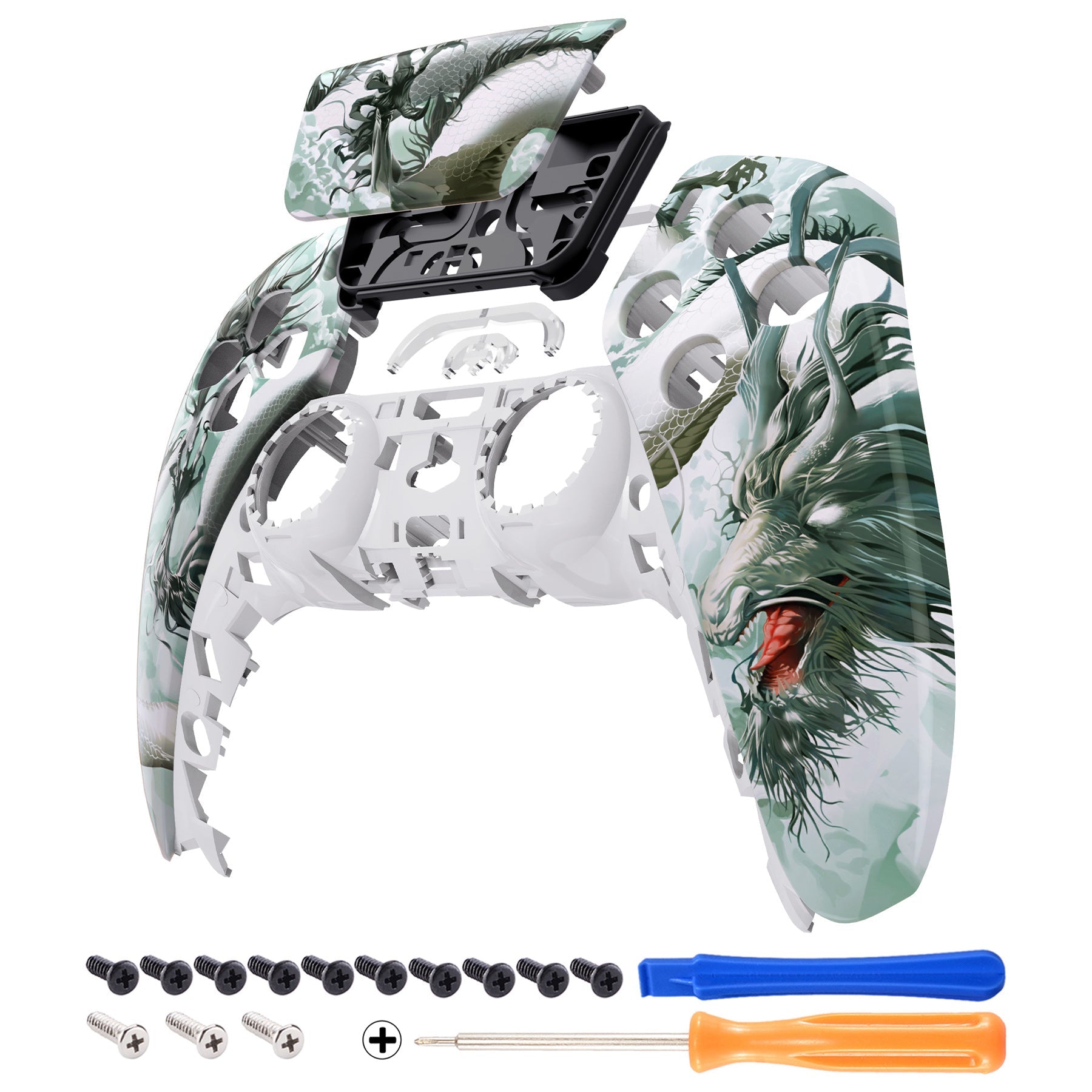 eXtremeRate Retail Jade Dragon - Cloud Dominator Touchpad Front Housing Shell Compatible with ps5 Controller BDM-010 BDM-020 BDM-030, DIY Replacement Shell Custom Touch Pad Cover Compatible with ps5 Controller - ZPFT1071G3