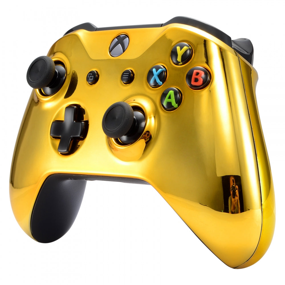 eXtremeRate Retail Chrome Gold Front Housing Shell Faceplate Side Rails Panel for Xbox One X & One S Controller - ZSXOFD01