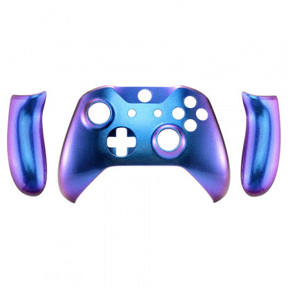 eXtremeRate Retail Chameleon Purple Blue Top Shell Front Housing Faceplate Replacement Parts with Side Rails Back Panel for Xbox One X & Xbox One S Controller - ZSXOFP01