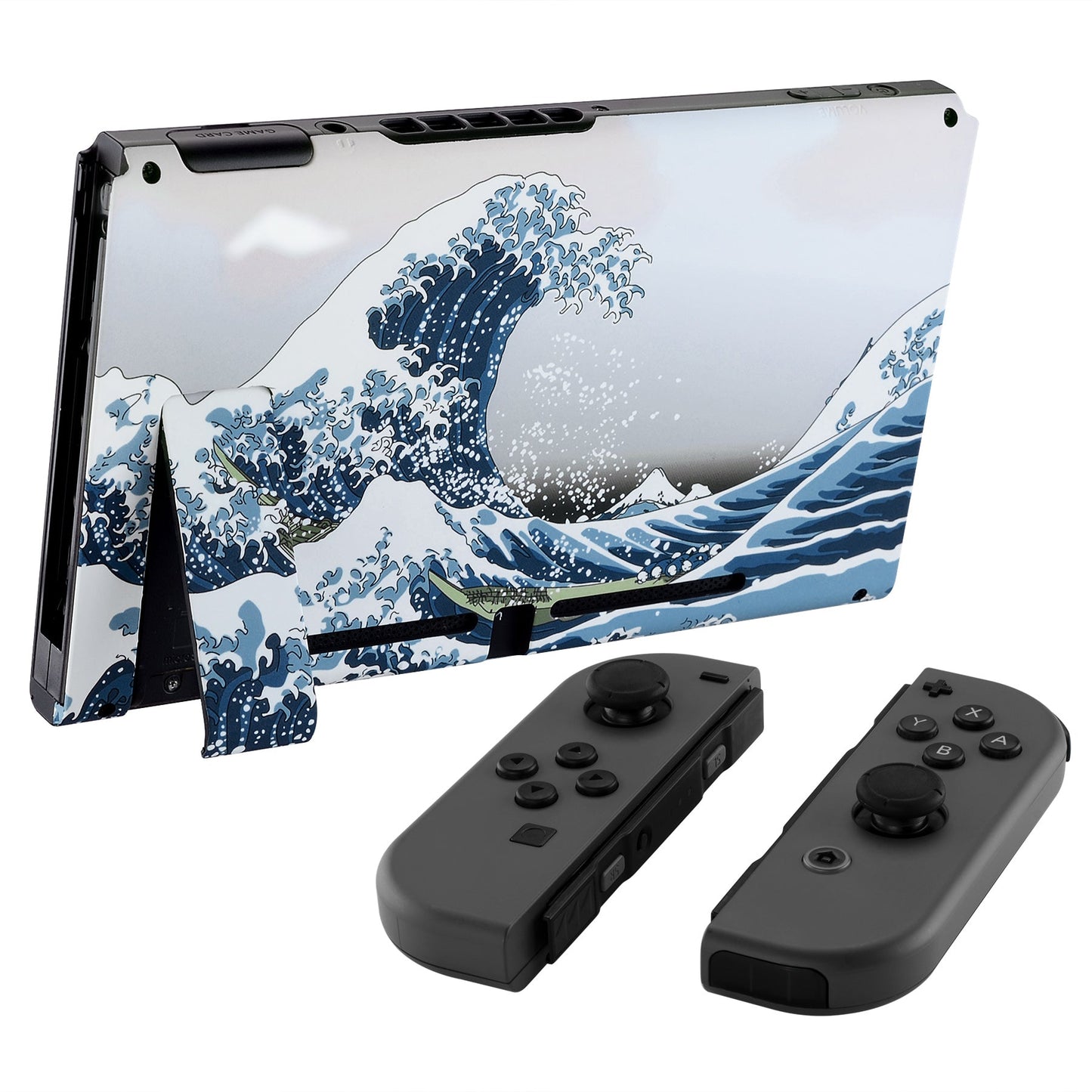 eXtremeRate Retail Soft Touch Grip The Great Wave Console Back Plate DIY Replacement Housing Shell Case for Nintendo Switch Console with Kickstand-JoyCon Shell NOT Included-ZT101