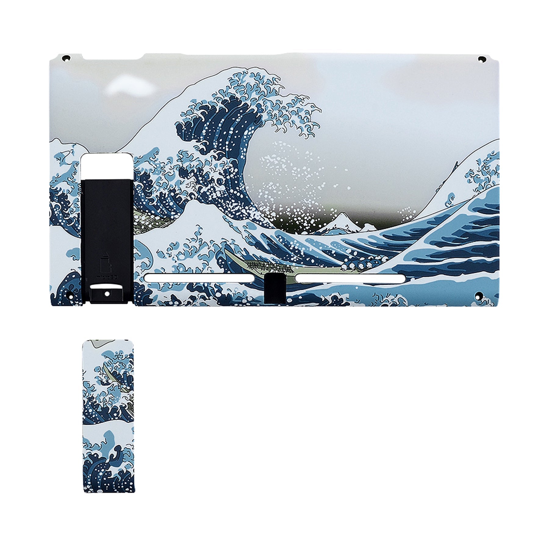 eXtremeRate Retail Soft Touch Grip The Great Wave Console Back Plate DIY Replacement Housing Shell Case for Nintendo Switch Console with Kickstand-JoyCon Shell NOT Included-ZT101