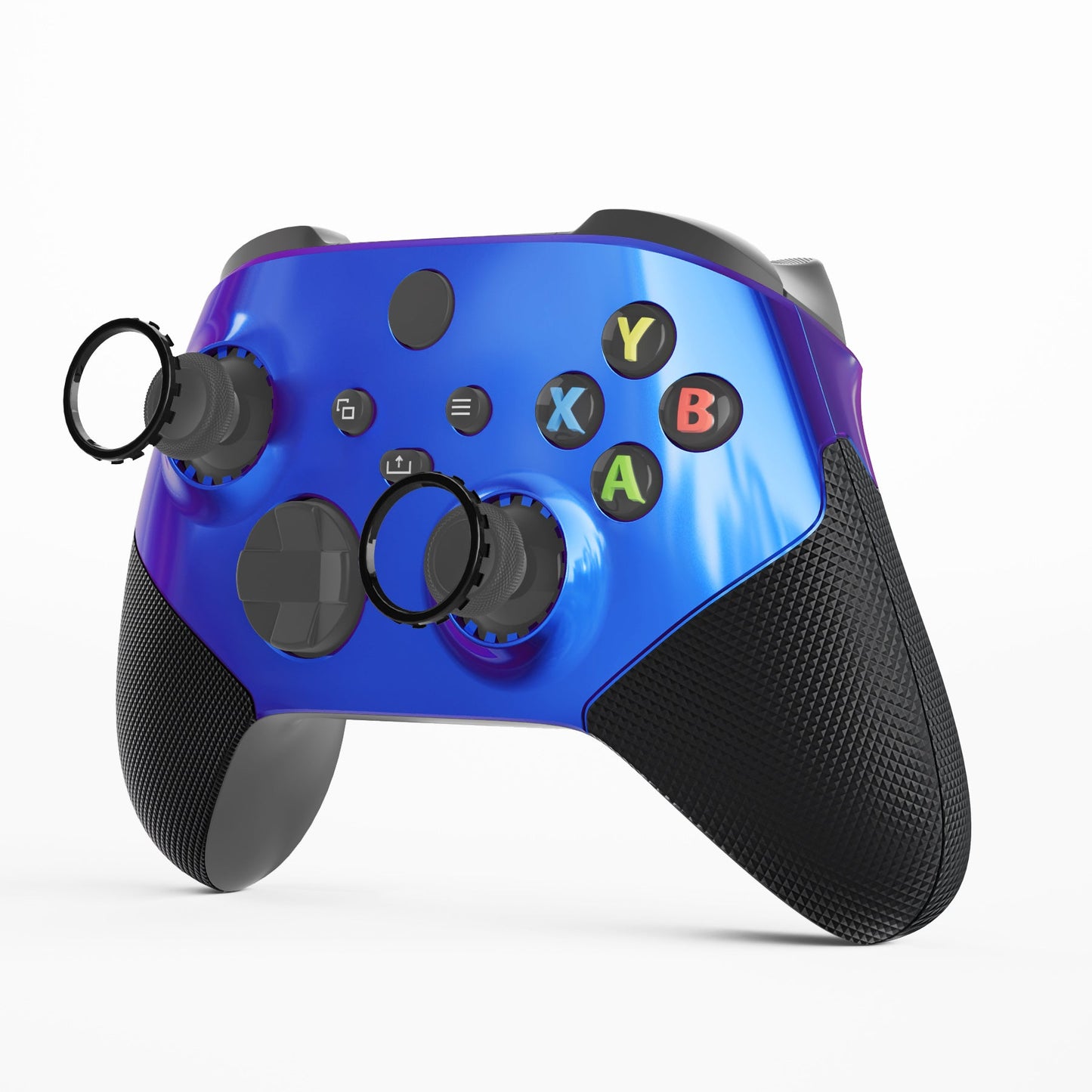 eXtremeRate ASR Version Performance Rubberized Side Rails Front Housing Shells with Accent Rings for Xbox Series X & S Controller - Chameleon Purple Blue eXtremeRate