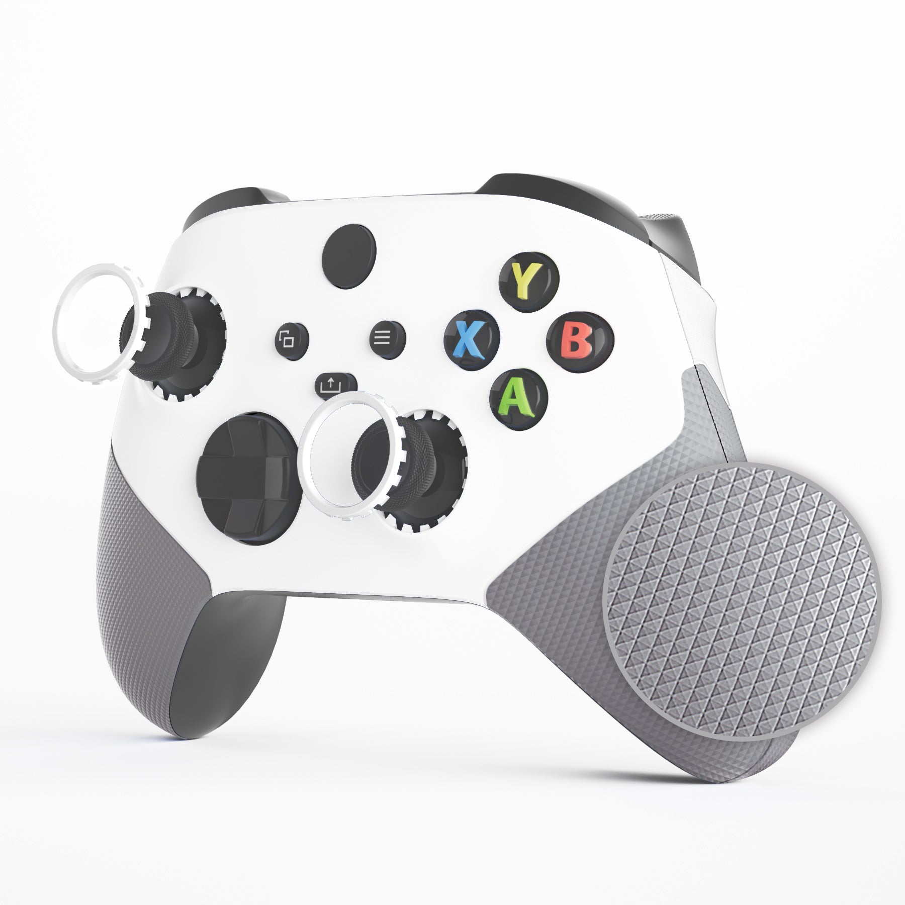 eXtremeRate ASR Version Performance Rubberized Side Rails Front Housing Shells with Accent Rings for Xbox Series X & S Controller - White & Gray eXtremeRate