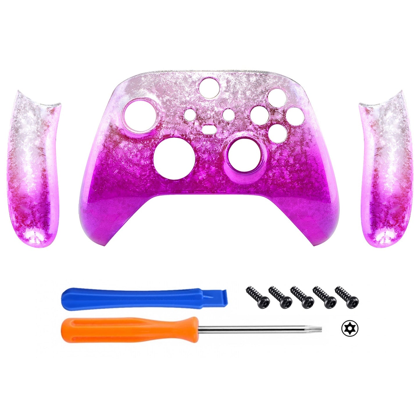 eXtremeRate Retail Ice Flake Magenta Replacement Handles Shell for Xbox Series X/S Controller, Custom Side Rails Panels Front Housing Shell Faceplate for Xbox Core Controller - Controller NOT Included - ZX3D408