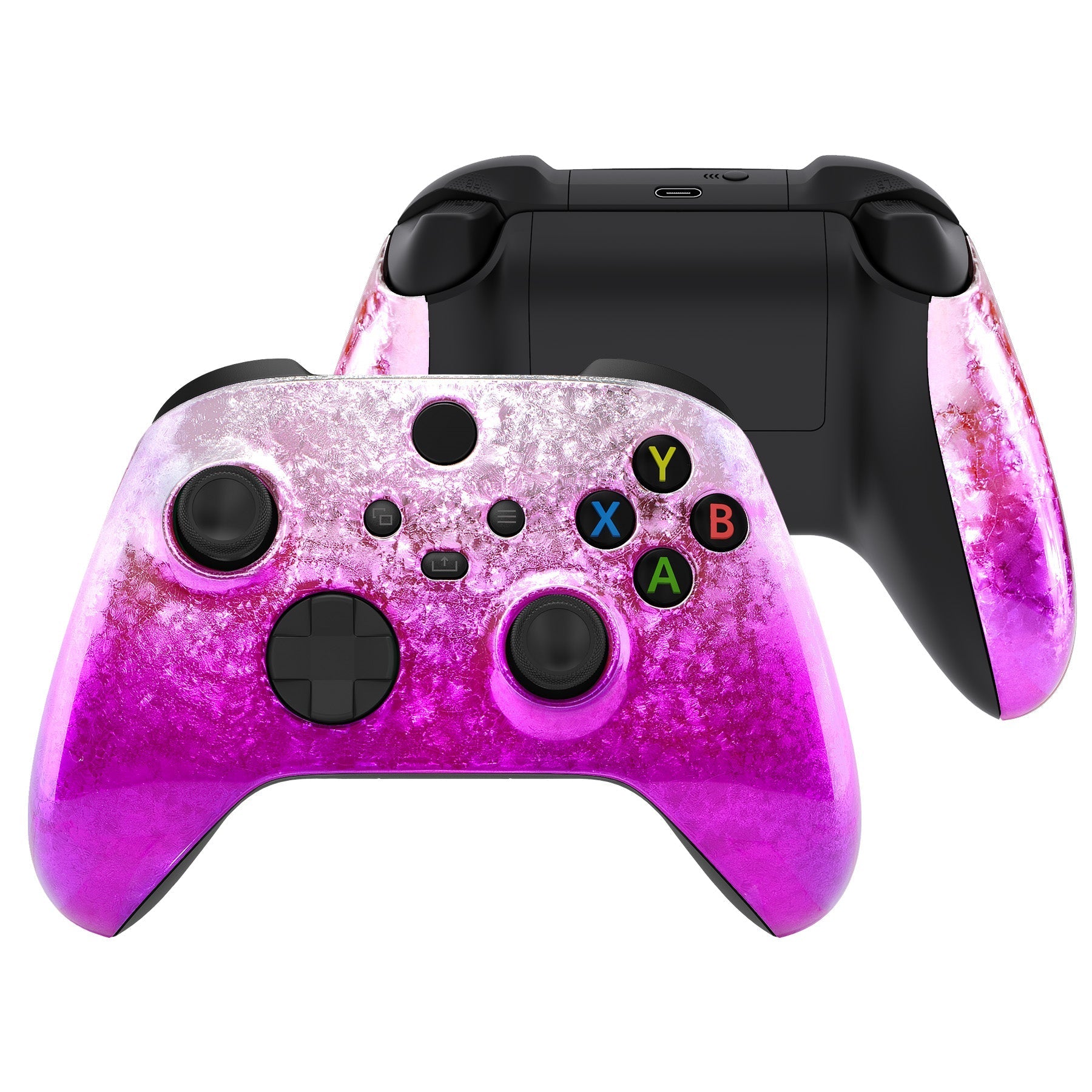 eXtremeRate Retail Ice Flake Magenta Replacement Handles Shell for Xbox Series X/S Controller, Custom Side Rails Panels Front Housing Shell Faceplate for Xbox Core Controller - Controller NOT Included - ZX3D408