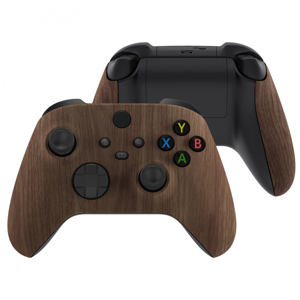 eXtremeRate Retail Soft Touch Wood Grain Replacement Handles Shell for Xbox Series X Controller, Custom Side Rails Panels Front Housing Shell Faceplate for Xbox Series S Controller - Controller NOT Included - ZX3D415