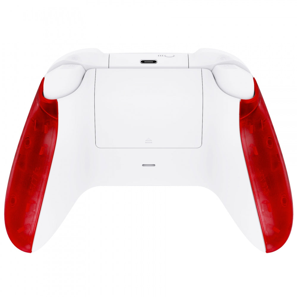 eXtremeRate Retail Soft Touch Clear Red Replacement Handles Shell for Xbox Series X Controller, Custom Side Rails Panels Front Housing Shell Faceplate for Xbox Series S Controller - Controller NOT Included - ZX3M502