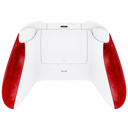 eXtremeRate Retail Soft Touch Clear Red Replacement Handles Shell for Xbox Series X Controller, Custom Side Rails Panels Front Housing Shell Faceplate for Xbox Series S Controller - Controller NOT Included - ZX3M502