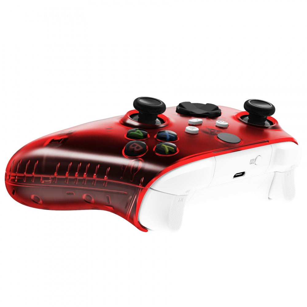 eXtremeRate Retail Soft Touch Clear Red Replacement Handles Shell for Xbox Series X Controller, Custom Side Rails Panels Front Housing Shell Faceplate for Xbox Series S Controller - Controller NOT Included - ZX3M502