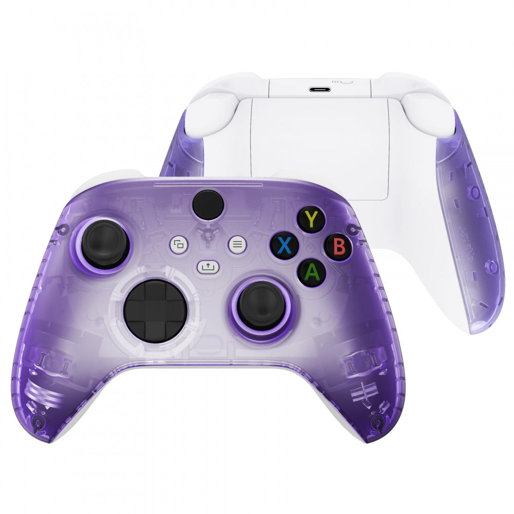 eXtremeRate Retail Soft Touch Clear Atomic Purple Replacement Handles Shell for Xbox Series X Controller, Custom Side Rails Panels Front Housing Shell Faceplate for Xbox Series S Controller - Controller NOT Included - ZX3M505