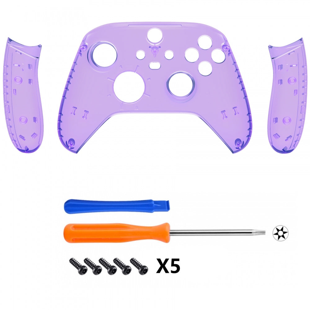 eXtremeRate Retail Soft Touch Clear Atomic Purple Replacement Handles Shell for Xbox Series X Controller, Custom Side Rails Panels Front Housing Shell Faceplate for Xbox Series S Controller - Controller NOT Included - ZX3M505