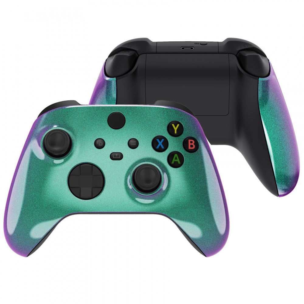 eXtremeRate Retail Chameleon Green Purple Replacement Handles Shell for Xbox Series X Controller, Custom Side Rails Panels Front Housing Shell Faceplate for Xbox Series S Controller - Controller NOT Included - ZX3P302