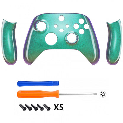 eXtremeRate Retail Chameleon Green Purple Replacement Handles Shell for Xbox Series X Controller, Custom Side Rails Panels Front Housing Shell Faceplate for Xbox Series S Controller - Controller NOT Included - ZX3P302