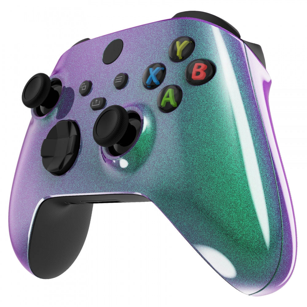 eXtremeRate Retail Chameleon Green Purple Replacement Handles Shell for Xbox Series X Controller, Custom Side Rails Panels Front Housing Shell Faceplate for Xbox Series S Controller - Controller NOT Included - ZX3P302