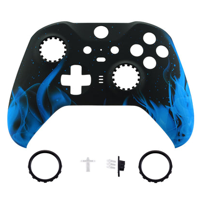 Blue Flame Patterned Faceplate Cover, Soft Touch Front Housing Shell Case Replacement Kit for Xbox One Elite Series 2 Controller (Model 1797 and Core Model 1797) - Thumbstick Accent Rings Included - ELT105 eXtremeRate